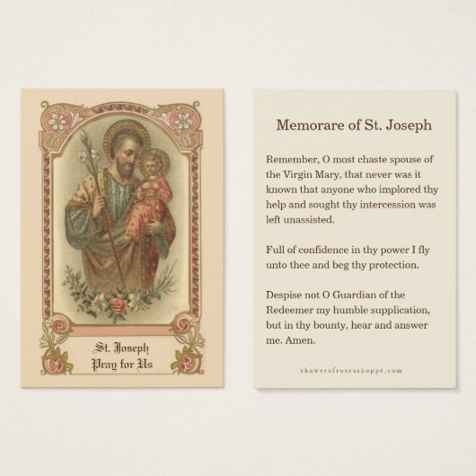 Catholic St. Joseph Memorare Prayer Holy Cards (Vorne & Hinten)