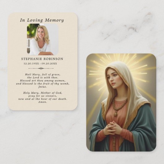 Catholic Virgin Mary Memorial Ivory Prayer Card Visitenkarte (Vorne/Hinten)