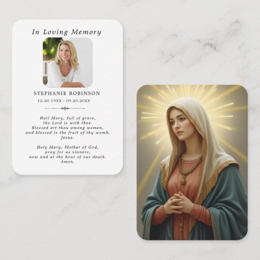 Catholic Virgin Mary Religious Funeral Prayer Card Visitenkarte (Vorne/Hinten)
