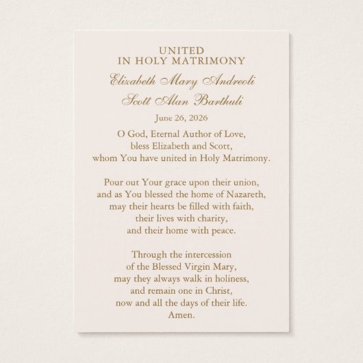 Catholic Wedding Prayer Card Betrothal  (Rückseite)