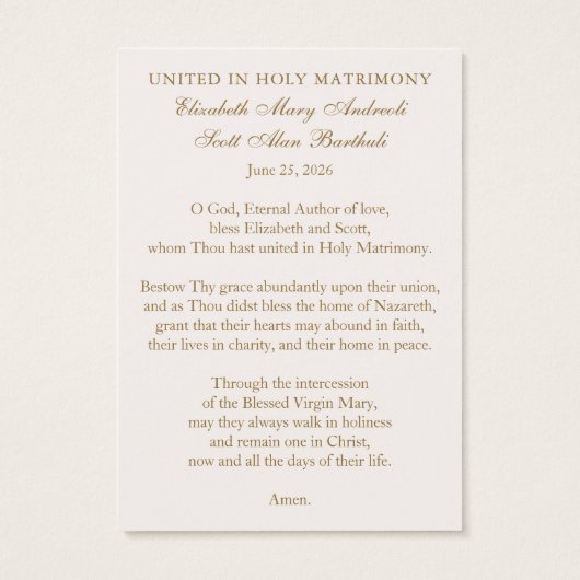 Catholic Wedding Prayer Card Betrothal  (Rückseite)