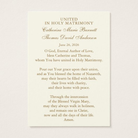 Catholic Wedding Prayer Card Betrothal (Rückseite)
