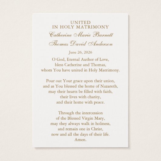 Catholic Wedding Prayer Card Betrothal  (Rückseite)