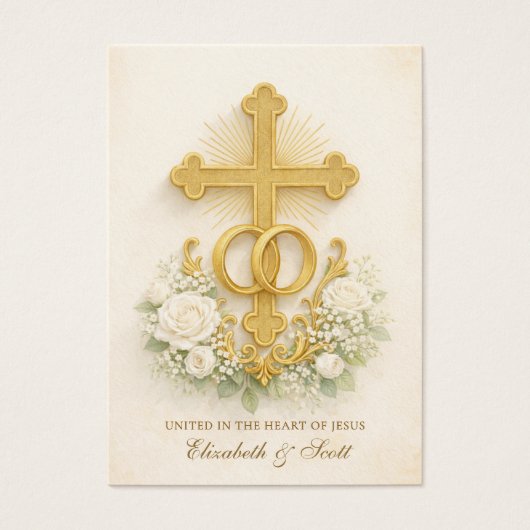 Catholic Wedding Prayer Card Gold Cross (Vorderseite)