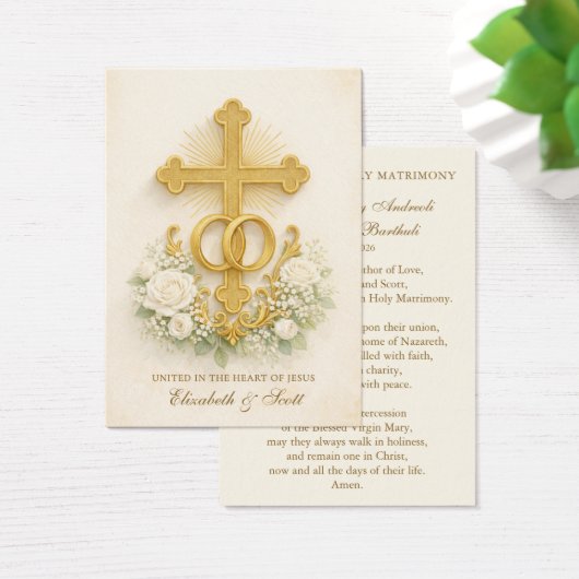 Catholic Wedding Prayer Card  Gold Cross (Schreibtisch)