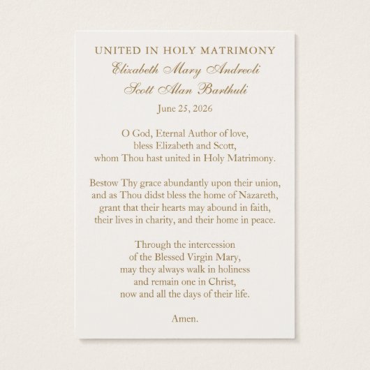 Catholic Wedding Prayer – Our Lady of Grace (Rückseite)