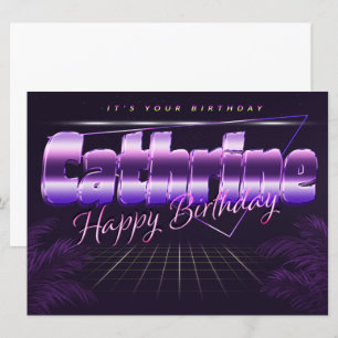 Cathrine Name Vorname lila retro Karte Geburtstag