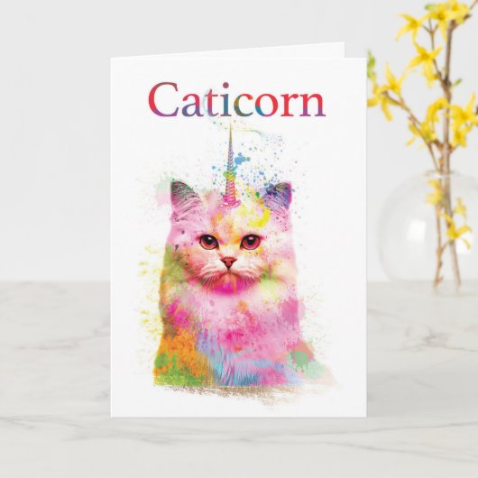Caticorn Birthday Karte (Gelbe Blume)