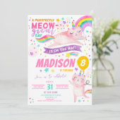 Caticorn Birthday Party Cat unicorn Regenbogen Einladung (Stehend Vorderseite)