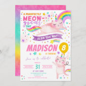 Caticorn Birthday Party Cat unicorn Regenbogen Einladung (Vorne/Hinten)