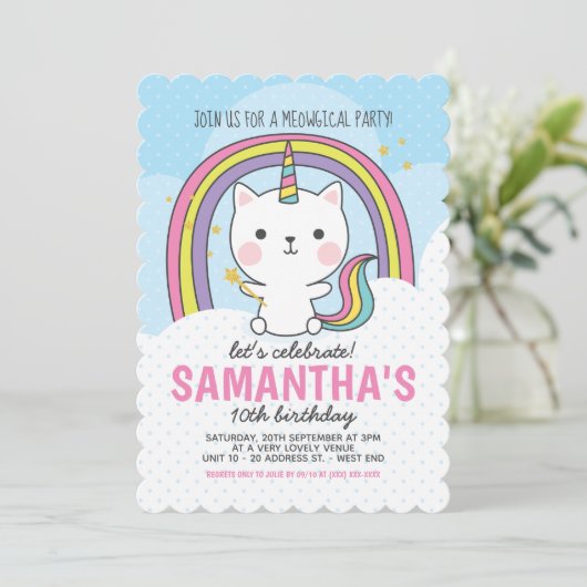 Caticorn Birthday Party Einladung (Stehend Vorderseite)