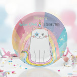 Caticorn Cat Meow-Gical Birthday Kid Pappteller<br><div class="desc">Magische Caticorn-Halbgärtnerlinie für Mädchen jeden Alters. Niedlicher,  pastellfarbener Regenbogen mit Katzeneinhorn und Sternen. Weitere Party-Vorräte sind ebenfalls verfügbar. Alle editierbar!</div>