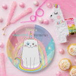 Caticorn Cat Meow-Gical Birthday Kid Pappteller<br><div class="desc">Magische Caticorn-Halbgärtnerlinie für Mädchen jeden Alters. Niedlicher,  pastellfarbener Regenbogen mit Katzeneinhorn und Sternen. Weitere Party-Vorräte sind ebenfalls verfügbar. Alle editierbar!</div>