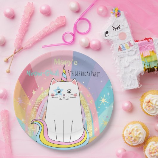 Caticorn Cat Meow-Gical Birthday Kid Pappteller (Party)
