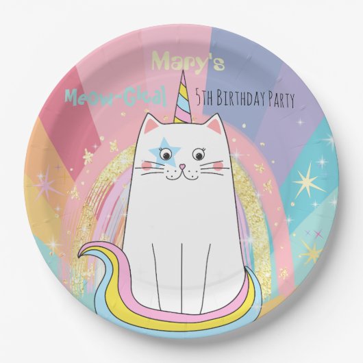 Caticorn Cat Meow-Gical Birthday Kid Pappteller (Vorderseite)