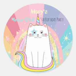Caticorn Cat Meow-Gical Birthday Kid Runder Aufkleber