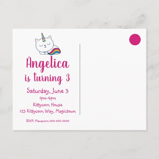 Caticorn | Einladung auf Postkarte | weiß (Rückseite)
