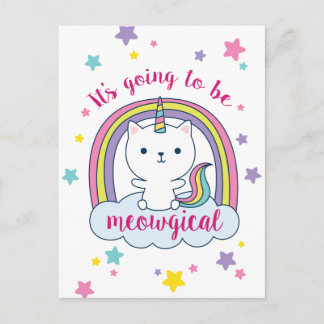 Caticorn | Einladung auf Postkarte | weiß