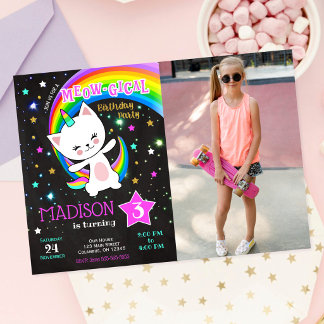 Caticorn Geburtstagseinladung, Katze Regenbogen Fo Einladung