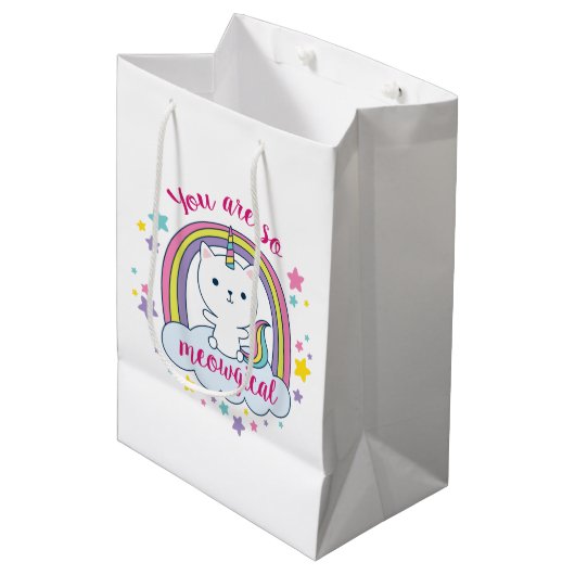 Caticorn | Geschenktasche | Goodie Bag | weiß Mittlere Geschenktüte (Vorderseite Schrägansicht)