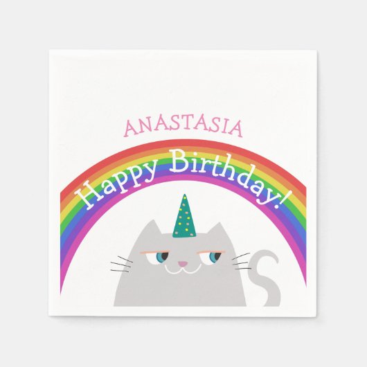 Caticorn Girl Birthday Party Serviette (Vorderseite)