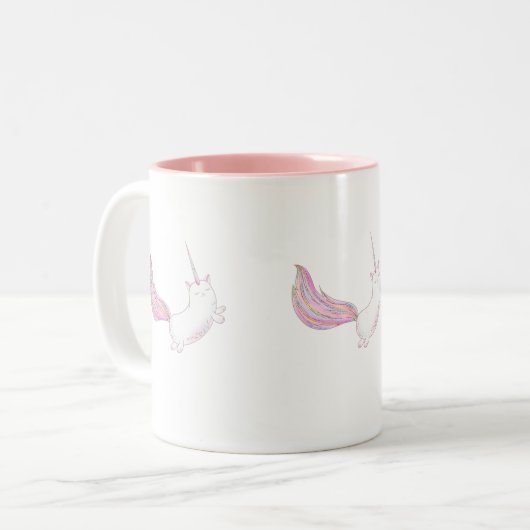 Caticorn im Flug Zweifarbige Tasse (Vorderseite Links)
