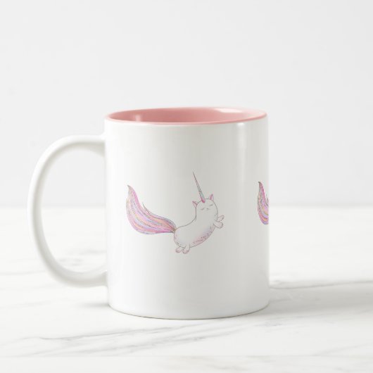 Caticorn im Flug Zweifarbige Tasse (Links)