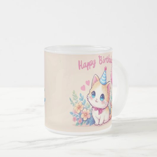 Caticorn Kawaii Birthday Mug Mattglastasse (VorderseiteRechts)