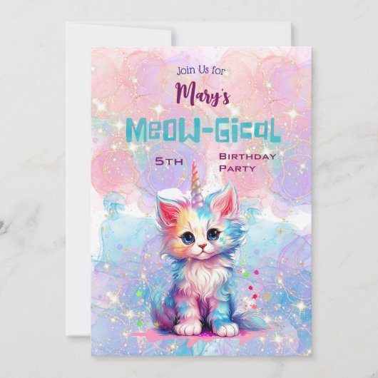 Caticorn Meow Gical Birthday Einladung (Vorderseite)