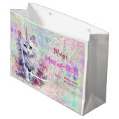 Caticorn Meow Gical Birthday Große Geschenktüte (Vorderseite Schrägansicht)