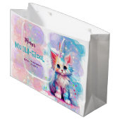 Caticorn Meow Gical Birthday Große Geschenktüte (Vorderseite Schrägansicht)