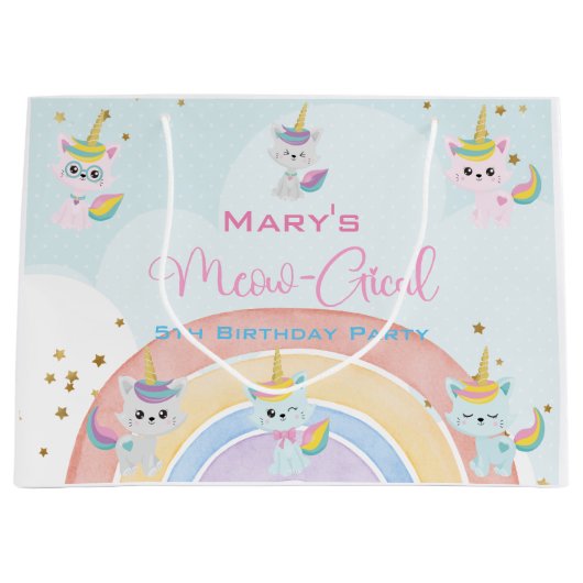Caticorn Meow-Gical Birthday Große Geschenktüte (Vorderseite)