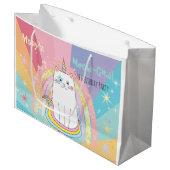 Caticorn Meow-Gical Birthday Große Geschenktüte (Vorderseite Schrägansicht)