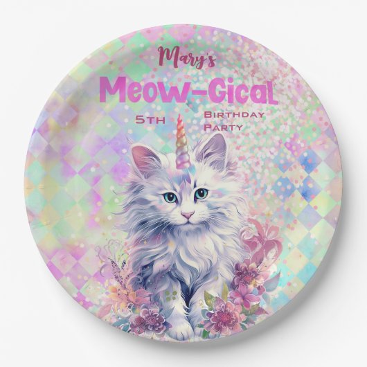 Caticorn Meow Gical Birthday Pappteller (Vorderseite)
