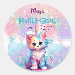 Caticorn Meow Gical Birthday Runder Aufkleber