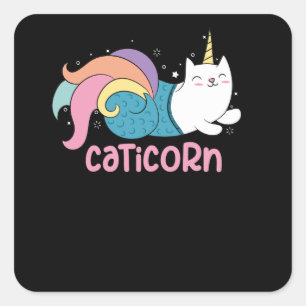 Caticorn Niedlich Cat Unicorn Mermaid Mix Quadratischer Aufkleber