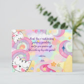 Caticorn-Regenbogen-Kindergeburtstag Dankeskarte (Stehend Vorderseite)