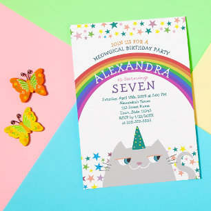 Caticorn Regenbogen Kindergeburtstagsfeier Einladung