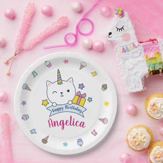 Caticorn Yummies | Papierplatte | weiß Pappteller (Party)