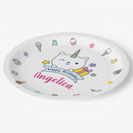 Caticorn Yummies | Papierplatte | weiß Pappteller (Schrägansicht)