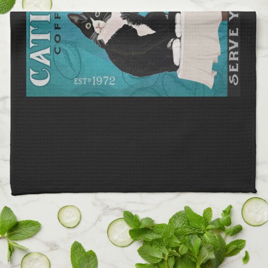 Catiité Tuxedo Cat Coffee Company Funny Tuxedo Geschirrtuch (Gefaltet)