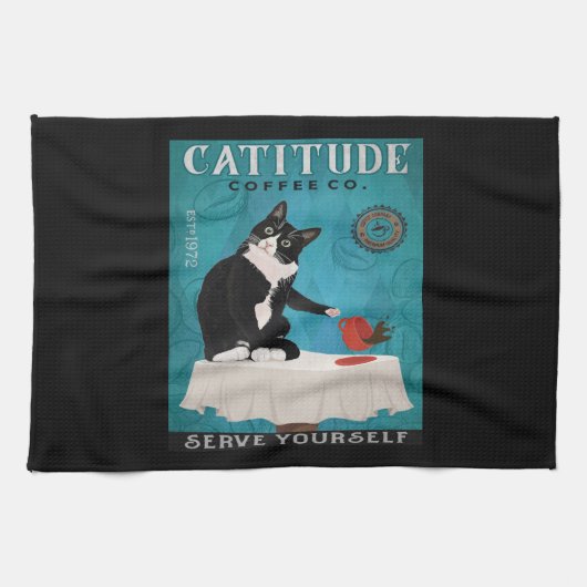 Catiité Tuxedo Cat Coffee Company Funny Tuxedo Geschirrtuch (Horizontal)