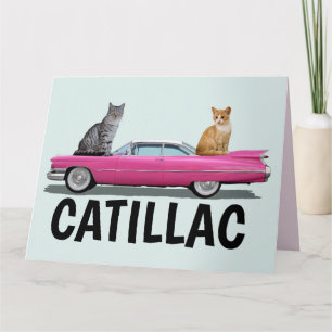 CATILLAC CAT PINK CLASSIC AUTO große GEBURTSTAGSKA Karte