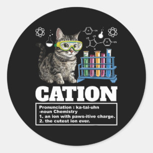 Cation Chemistry Spaß Science Teacher Cat Pun Cat Runder Aufkleber