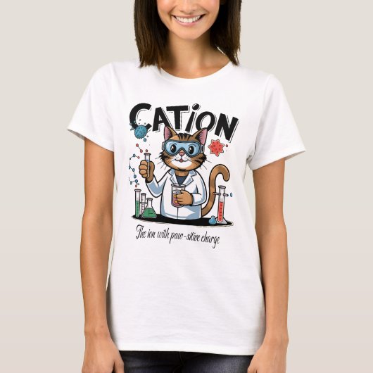 Cation - Funny Chemistry Spaß Science Cat T-Shirt (Vorderseite)