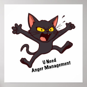 Catitude - Anrgy Black Cat Funny Pub Poster