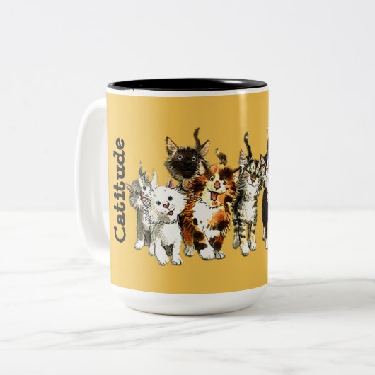 Catitude Niedlich Kitty Cats Gelbe Kaffee Tasse (Vorderseite Links)