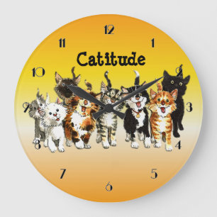Catitude niedliche Kitty-Katzen-Wand-Uhr Große Wanduhr