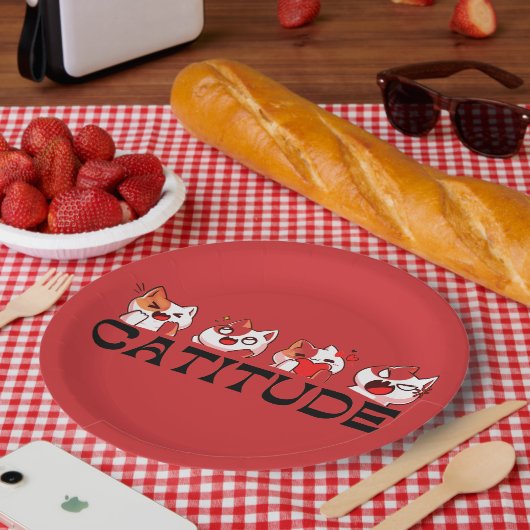 Catitude Paper Plates – Four Kawaii Cat Designs 🐾 Pappteller (Picknick)