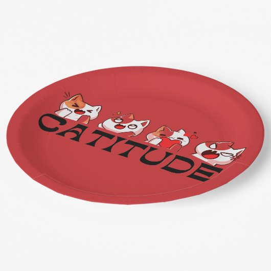 Catitude Paper Plates – Four Kawaii Cat Designs 🐾 Pappteller (Schrägansicht)